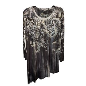 Jess & Jane Top Tunic Large Embellished Gray‎ Boho Asymmetrical Art to Wear